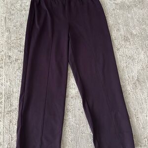 NWOT Susan Graver Thick Polyester Blend Knit Wide Leg Pull On Pant Sz L Plum
